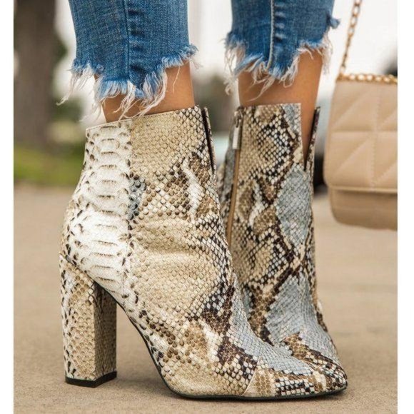 Shoes - Snakeskin Embossed Booties